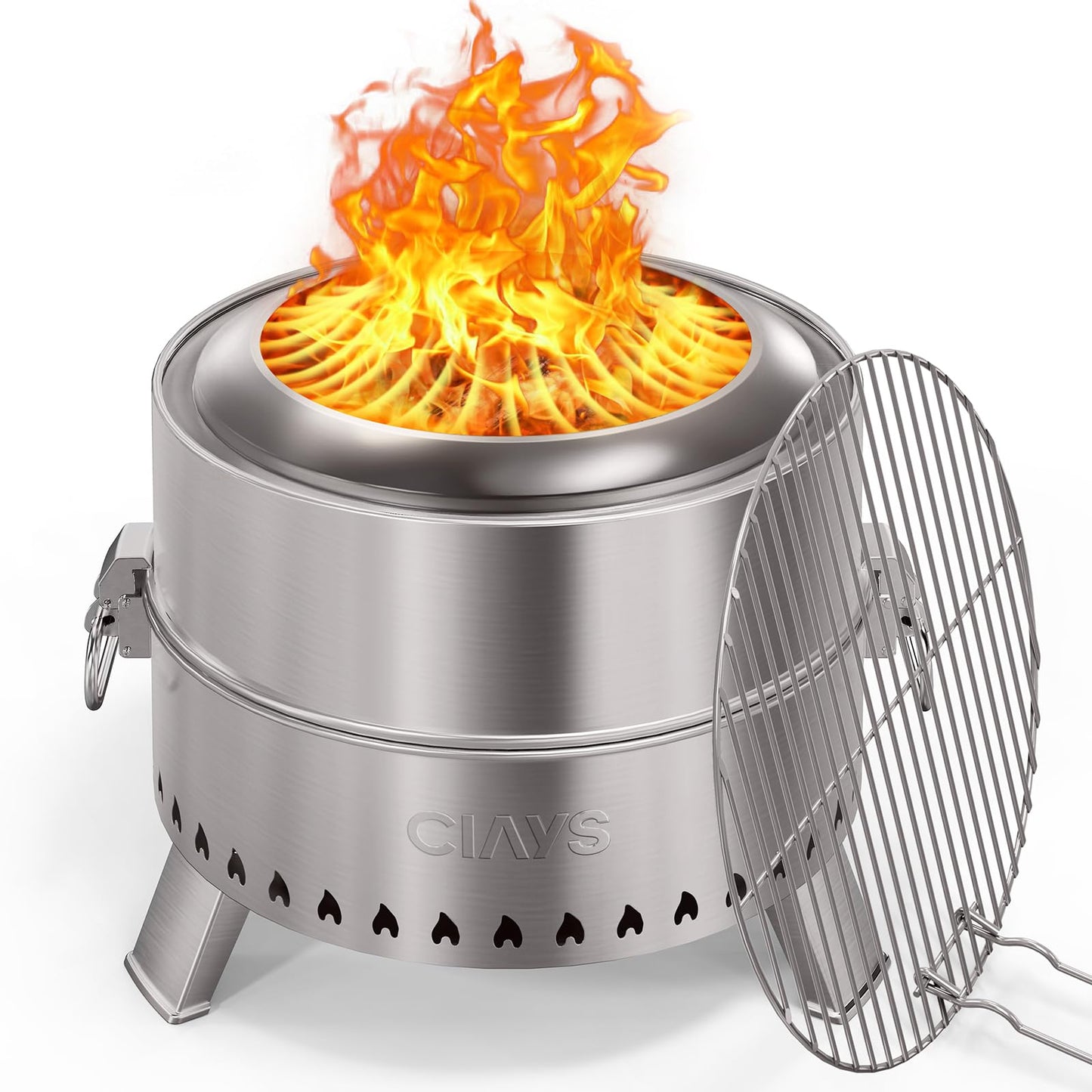 Ciays Smokeless Firepit, 17 Inch Fire Pit for Camping with Patented Technology, Portable Fire Pit for Outside with Steel Grill Rack, Fire Poker, and Bag, Easy Setup and Storage, Wood Burning