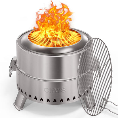 Ciays Smokeless Firepit, 17 Inch Fire Pit for Camping with Patented Technology, Portable Fire Pit for Outside with Steel Grill Rack, Fire Poker, and Bag, Easy Setup and Storage, Wood Burning