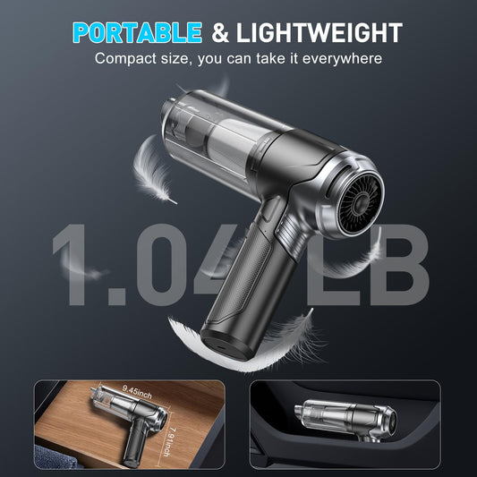 KMM Handheld Car Vacuum Cleaner, 10000PA Vacuum Cleaner & Air Duster, 120W High Power Vacuum Portable Cordless, Hand Held Vacuum Rechargeable with Multi-Nozzles & LED Light for Home, Car, Office