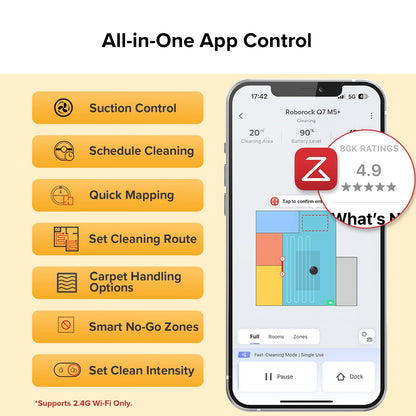 roborock Q7 M5+ Robot Vacuum and Mop, Upgraded from Q5 Max+, Up to 7-9 Weeks Self-Empty, 10000Pa Suction, Dual Anti-Tangle System for Pet Hair & Carpet, PreciSense LiDAR Navigation, App Control, Black