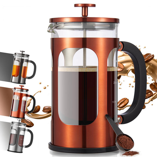 Veken French Press Coffee Maker 34oz 1 L, No Plastic Touching Cafe, Heat Resistant Thickened Borosilicate Glass, Stainless Steel Brewer, Cold Brew Cafetera Teapot for Kitchen Travel Camping, Copper
