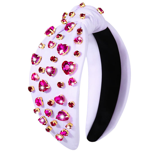 YAHPERN Valentine’s Day Headband for Women Red Pink Heart Knotted Headband Jeweled Rhinestone Crystal Wide Top Knot Hairband Valentine’s Day Hair Accessories Holiday Gifts (Crystal Heart 2)
