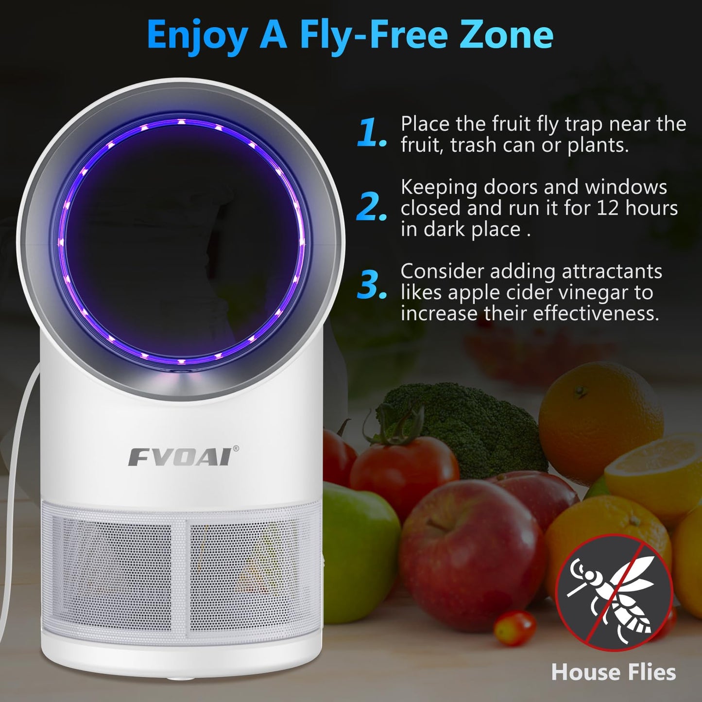 Fruit Fly Trap for Indoors, Fly Traps Indoor for Home Indoor Insect Trap with Suction, Time Setting, Bug Light & 10 Pcs Sticky Glue Boards (White)