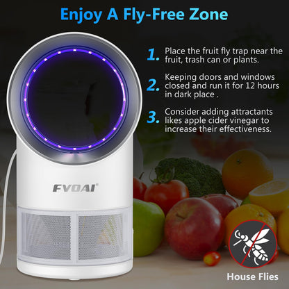 Fruit Fly Trap for Indoors, Fly Traps Indoor for Home Indoor Insect Trap with Suction, Time Setting, Bug Light & 10 Pcs Sticky Glue Boards (White)