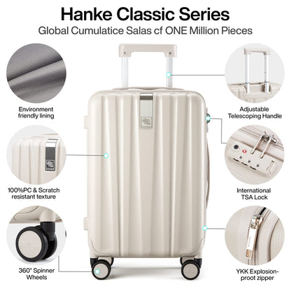Hanke Luggage Sets 2 piece Carry On Luggage with Wheels PC Hard Shell Suitcases Lightweight Checked Travel Luggage Large Travel Suitcase Woman Men 20/29 Inch(Ivory White)