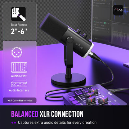FIFINE USB/XLR Dynamic Microphone for Podcast Recording, PC Computer Gaming Streaming Mic with RGB Light, Mute Button, Headphones Jack, Desktop Stand, Vocal Mic for Singing YouTube-AmpliGame AM8