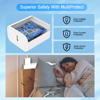 iPhone 17 16 15 Charger, USB C Charger, 4-Pack Fast Wall Charging, USB-C Chargers Block (4-Pack 6 ft Cable Included) for iPhone 17/16/15/15 Pro/15 Pro Max/iPad Pro/AirPods Samsung & More