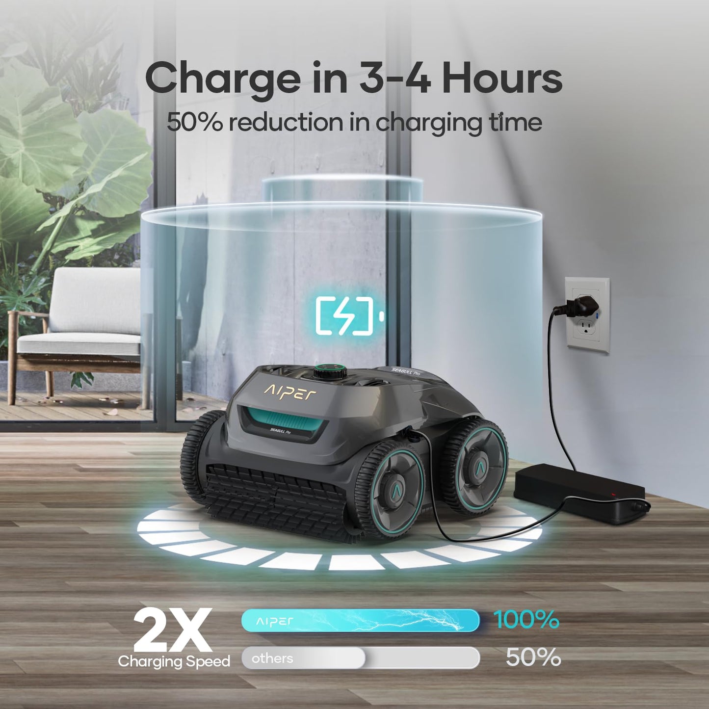 AIPER Cordless Robotic Pool Cleaner, WavePath Navigation, Wall-Climbing, Quad-Motor, 150 mins Runtime for Inground Pools up to 1,600 sq.ft, Seagull Pro ZT6002 (Renewed)