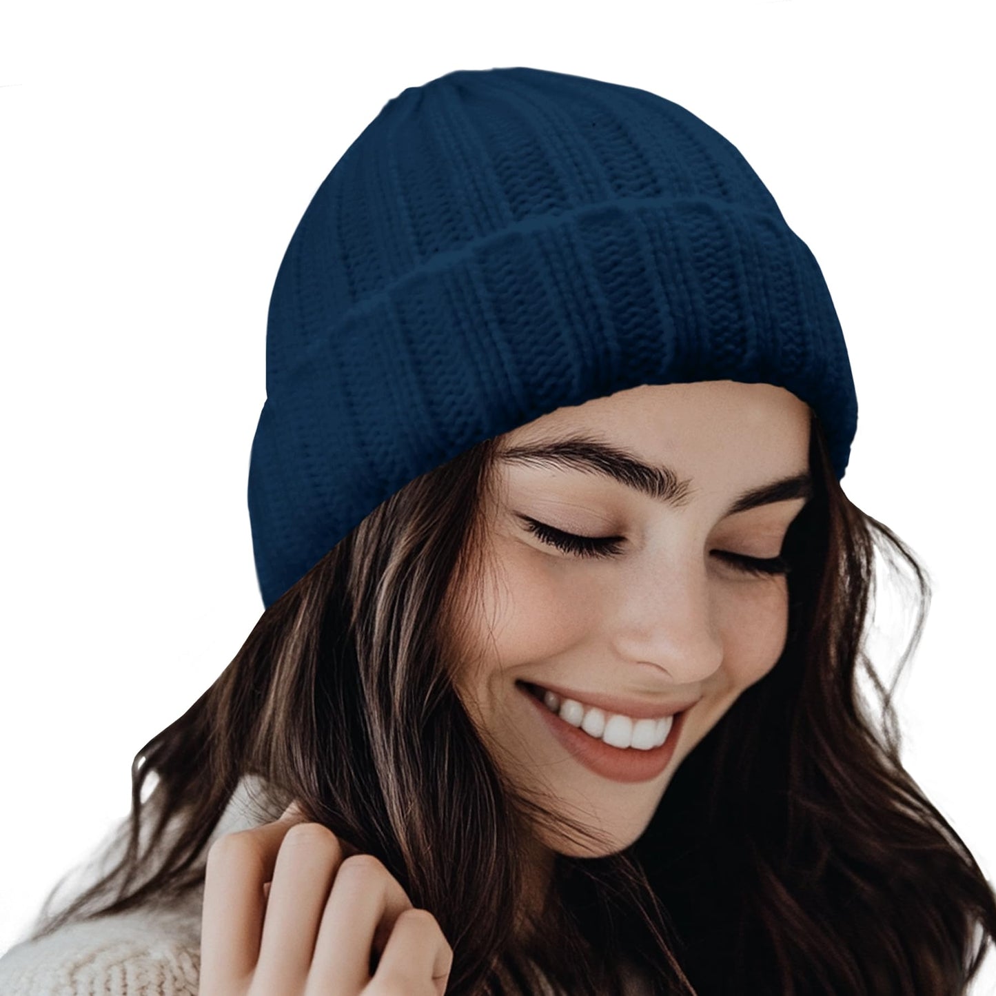 PFFY Warm Beanie Hat for Women Winter Warm Knit Beanies Hats Skull Cap Blue