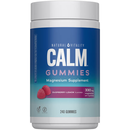 Natural Vitality Calm, Magnesium Citrate Supplement, Stress Relief Gummies, Supports a Healthy Response to Stress, Gluten Free, Vegan, Raspberry Lemon Flavored, 240 Gummies