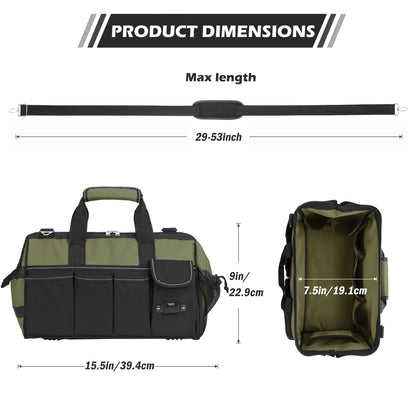 Heavy Duty Tool Bag, 15 Inch Portable Tool Organizer with Adjustable Shoulder Strap, Tactical Tool Tote with Large Zipper Storage