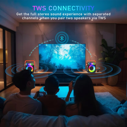 DFTRT Karaoke Machine with Two Wireless Microphones, Portable Bluetooth Speaker with Strobe Lights, Karaoke Machine for Adults & Kids, Karaoke Speaker Supports TF Card/USB, AUX in, FM, REC,TWS