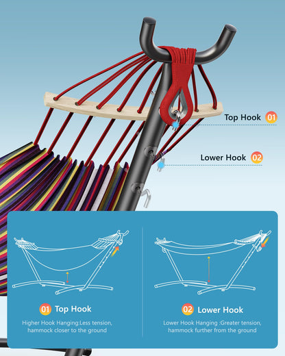 EveryFun Double Hammock with Heavy-Duty Steel Stand,Portable,Easy Assembly,600lbs Weight Capacity,Perfect for Indoor,Yard,Camping,or Outdoor-Rainbow