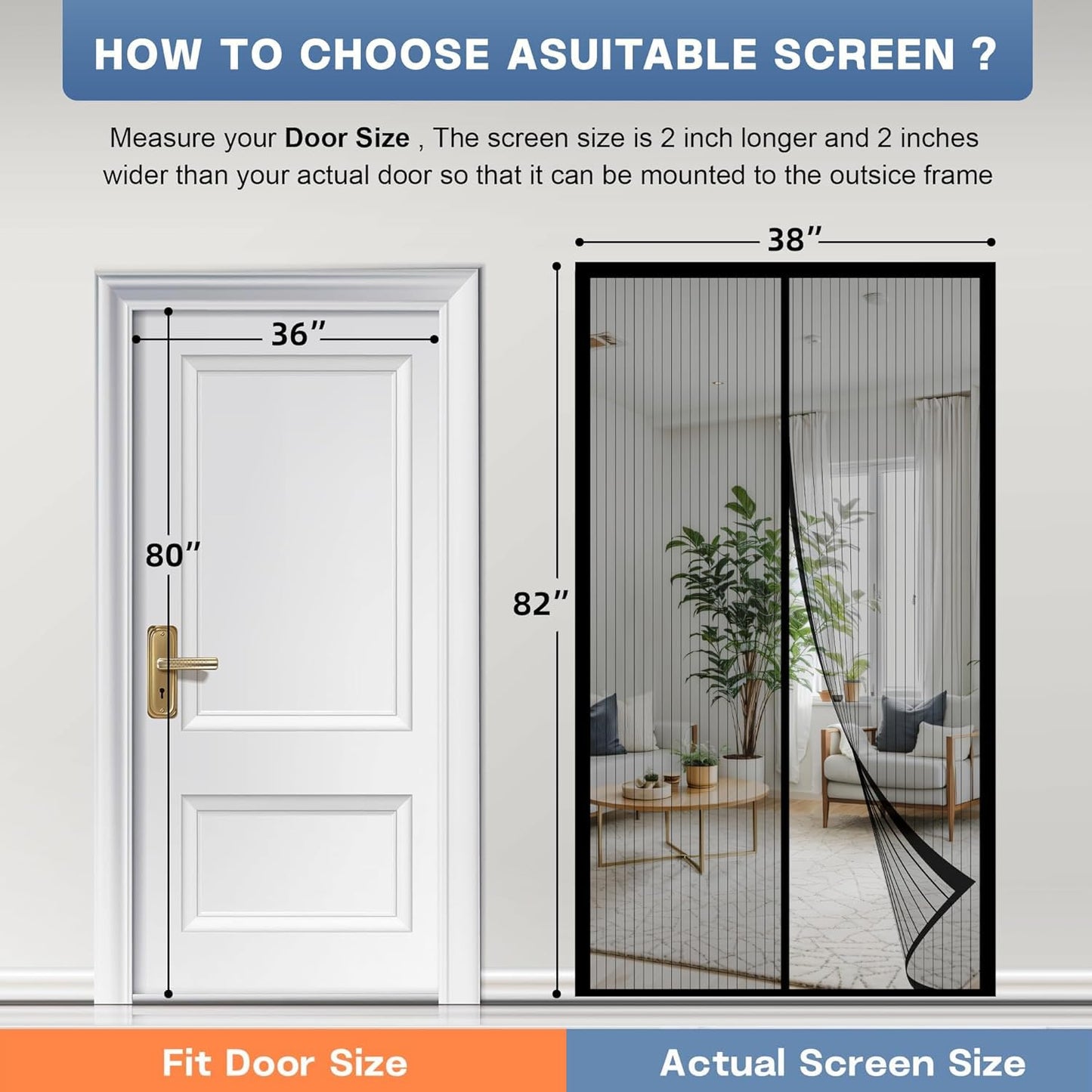 METAONLY Magnetic Screen Door Mesh 38" x 82" - Fits 36" x 80" Door Size, Works for Patio, Sliding Door, Keeps Bug Mosquito Out, Fresh Air Flow, Black