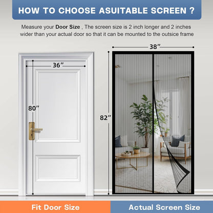 METAONLY Magnetic Screen Door Mesh 38" x 82" - Fits 36" x 80" Door Size, Works for Patio, Sliding Door, Keeps Bug Mosquito Out, Fresh Air Flow, Black