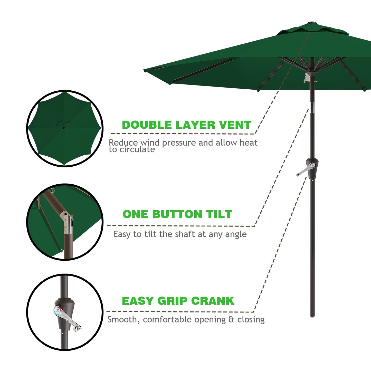 AreShark 9 FT Patio Umbrella for Outdoor, Outdoor Umbrella with Push Button Tilt and Crank, Outdoor Patio Umbrellas with 8 Sturdy Ribs for Market, Garden, Deck, Backyard, Pool (Dark Green)