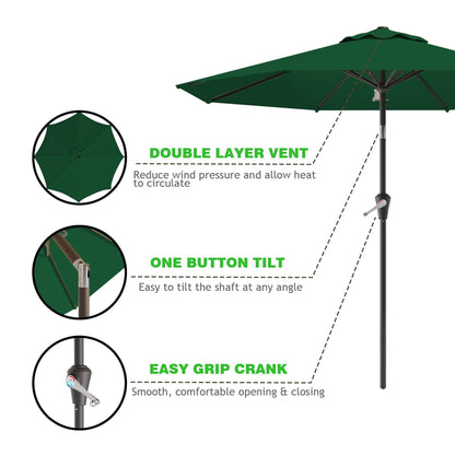 AreShark 9 FT Patio Umbrella for Outdoor, Outdoor Umbrella with Push Button Tilt and Crank, Outdoor Patio Umbrellas with 8 Sturdy Ribs for Market, Garden, Deck, Backyard, Pool (Dark Green)