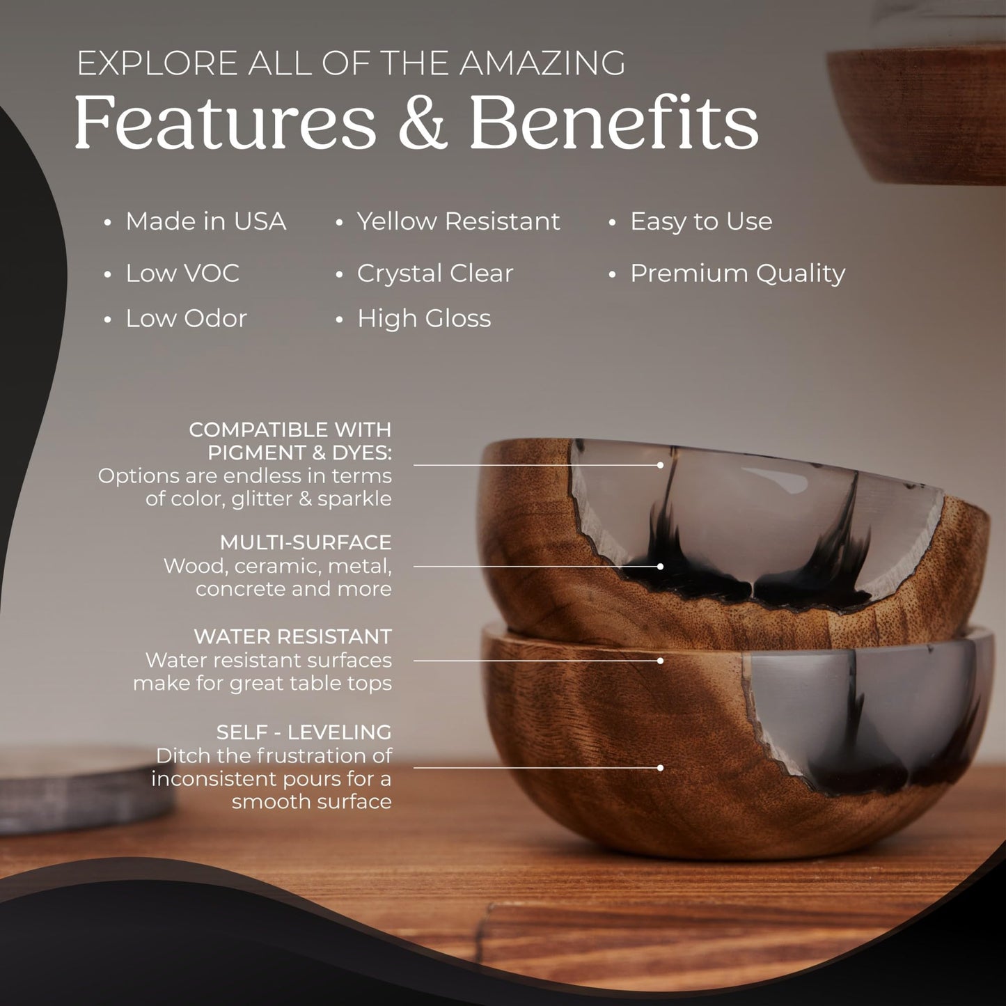 Promise Epoxy Resin Kit 2 Gallon - Crystal Clear, Self Leveling, Food Safe for Table Top, Arts, Wood Casting, Jewelry Making, Use with Mica Powder, Silicone Molds, & Alcohol Ink