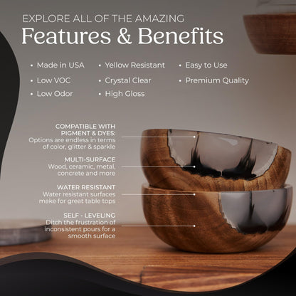 Promise Epoxy Resin Kit 2 Gallon - Crystal Clear, Self Leveling, Food Safe for Table Top, Arts, Wood Casting, Jewelry Making, Use with Mica Powder, Silicone Molds, & Alcohol Ink