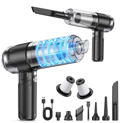 KMM Handheld Car Vacuum Cleaner, 10000PA Vacuum Cleaner & Air Duster, 120W High Power Vacuum Portable Cordless, Hand Held Vacuum Rechargeable with Multi-Nozzles & LED Light for Home, Car, Office