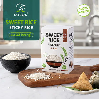 Soeos Sweet Sticky Rice 2lbs, Premium Glutinous Rice, All Natural Gluten Free Sticky Rice for Desserts or Rice Cakes, Rich in Fibers