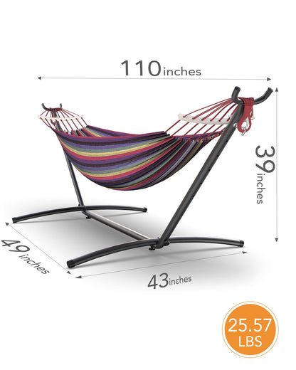 EveryFun Double Hammock with Heavy-Duty Steel Stand,Portable,Easy Assembly,600lbs Weight Capacity,Perfect for Indoor,Yard,Camping,or Outdoor-Rainbow