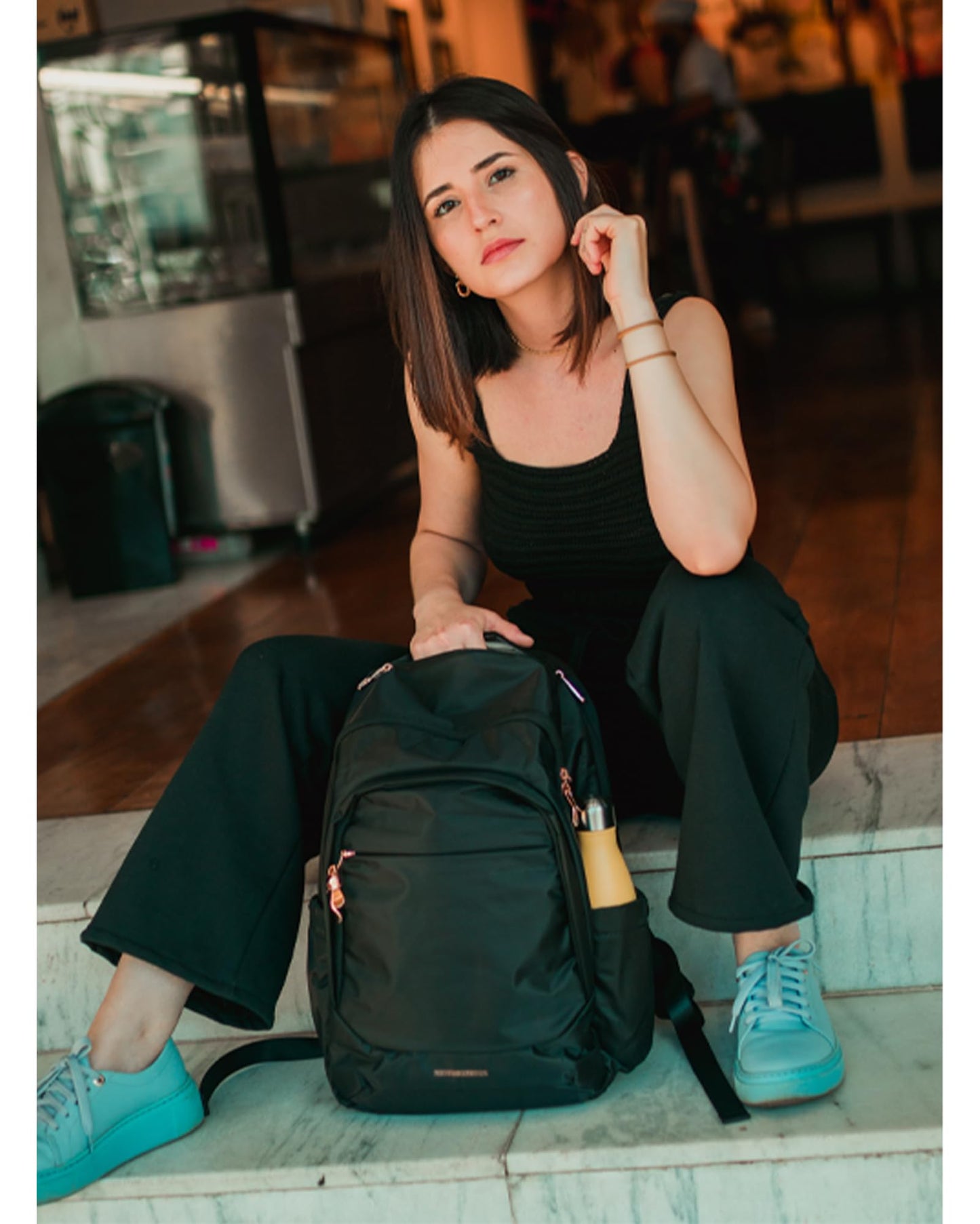 LIGHT FLIGHT Travel Backpack for Women, 15.6 Inch Laptop Backpack with USB Charging Hole, Water Resistant College Bookbag, Large Capacity Black Computer Backpacks for Work, Black