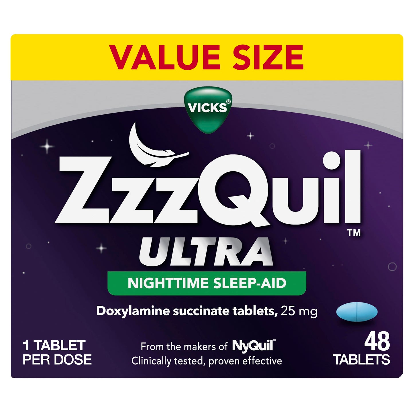 ZzzQuil ULTRA, Sleep Aid, Doxylamine Succinate 25mg, Sleep Aids for Adults, Nighttime Sleep Aid, 48 Tablets