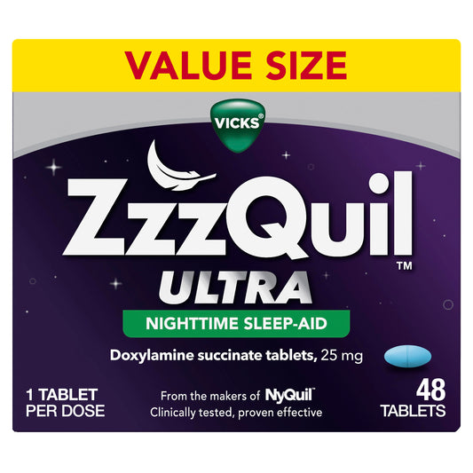 ZzzQuil ULTRA, Sleep Aid, Doxylamine Succinate 25mg, Sleep Aids for Adults, Nighttime Sleep Aid, 48 Tablets