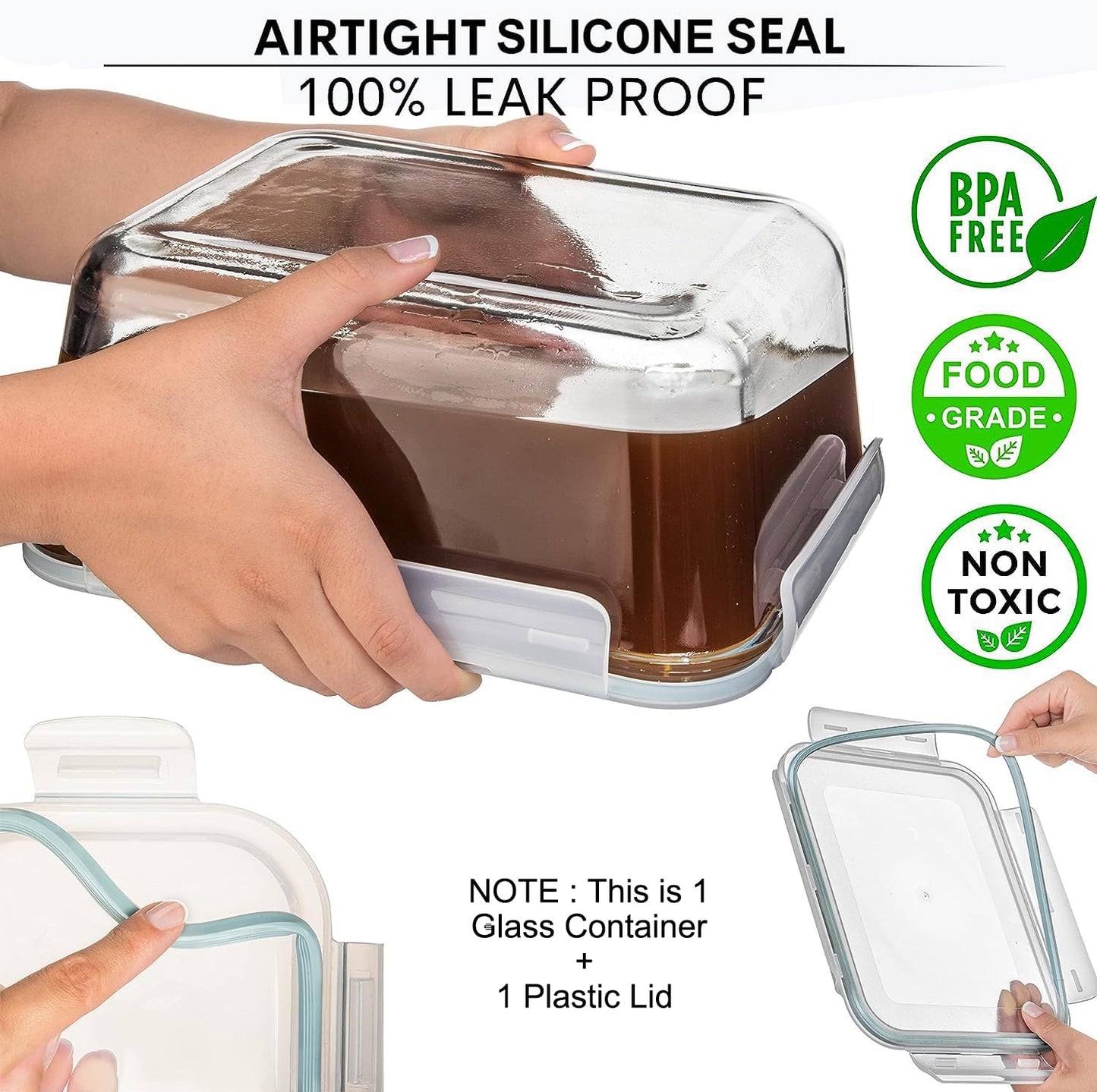 Razab 3300 ml / 112 oz Large Glass Food Storage Containers with Lids, Airtight, Leakproof, BPA Free - Ideal for Meal Prep, Store Leftover & Lunch, Baking Casserole - Freezer, Microwave & Oven Safe