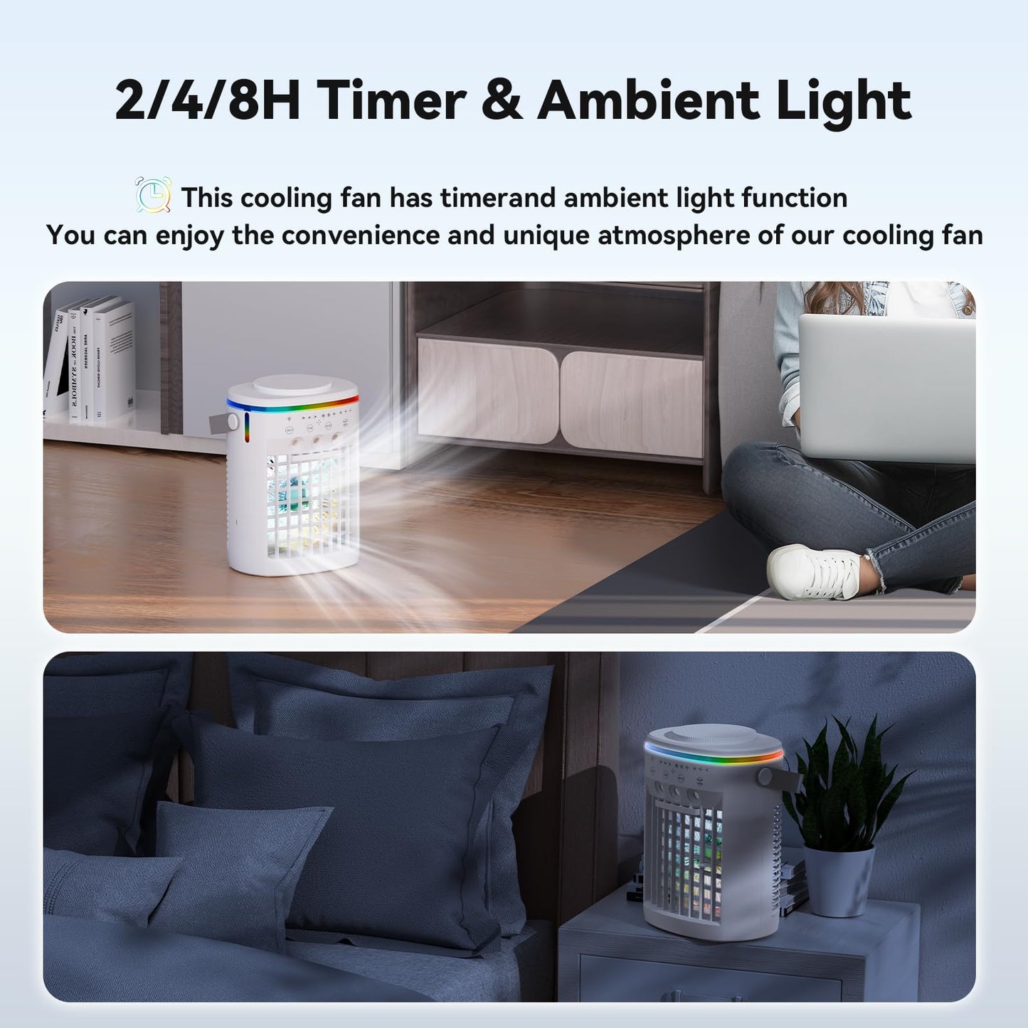 Portable Air Conditioner,Cooling Fan with 3 Speeds &3 Modes,2-8H Timer,1000ml Water Tank, Remote Control,4 in 1 Humidifier, Air Conditioner,Fan,Night Light,Evaporative Air Cooler for Home,Office