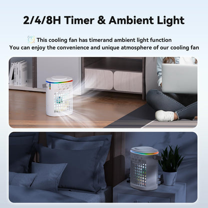 Portable Air Conditioner,Cooling Fan with 3 Speeds &3 Modes,2-8H Timer,1000ml Water Tank, Remote Control,4 in 1 Humidifier, Air Conditioner,Fan,Night Light,Evaporative Air Cooler for Home,Office