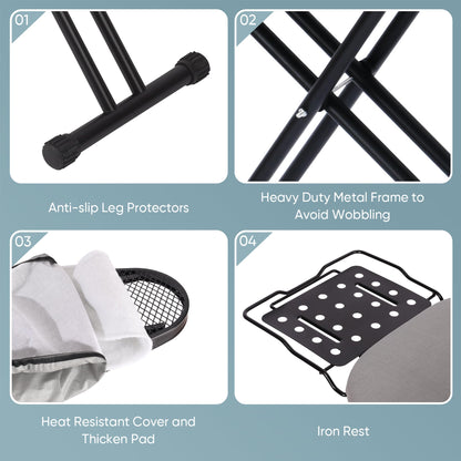 Jakeefud Deluxe Ironing Board with Heat Resistant Cover and Thicken Felt Pad, Heavy Sturdy Legs,Full Size Hanger Iron Board,Foldable (L-Grey)