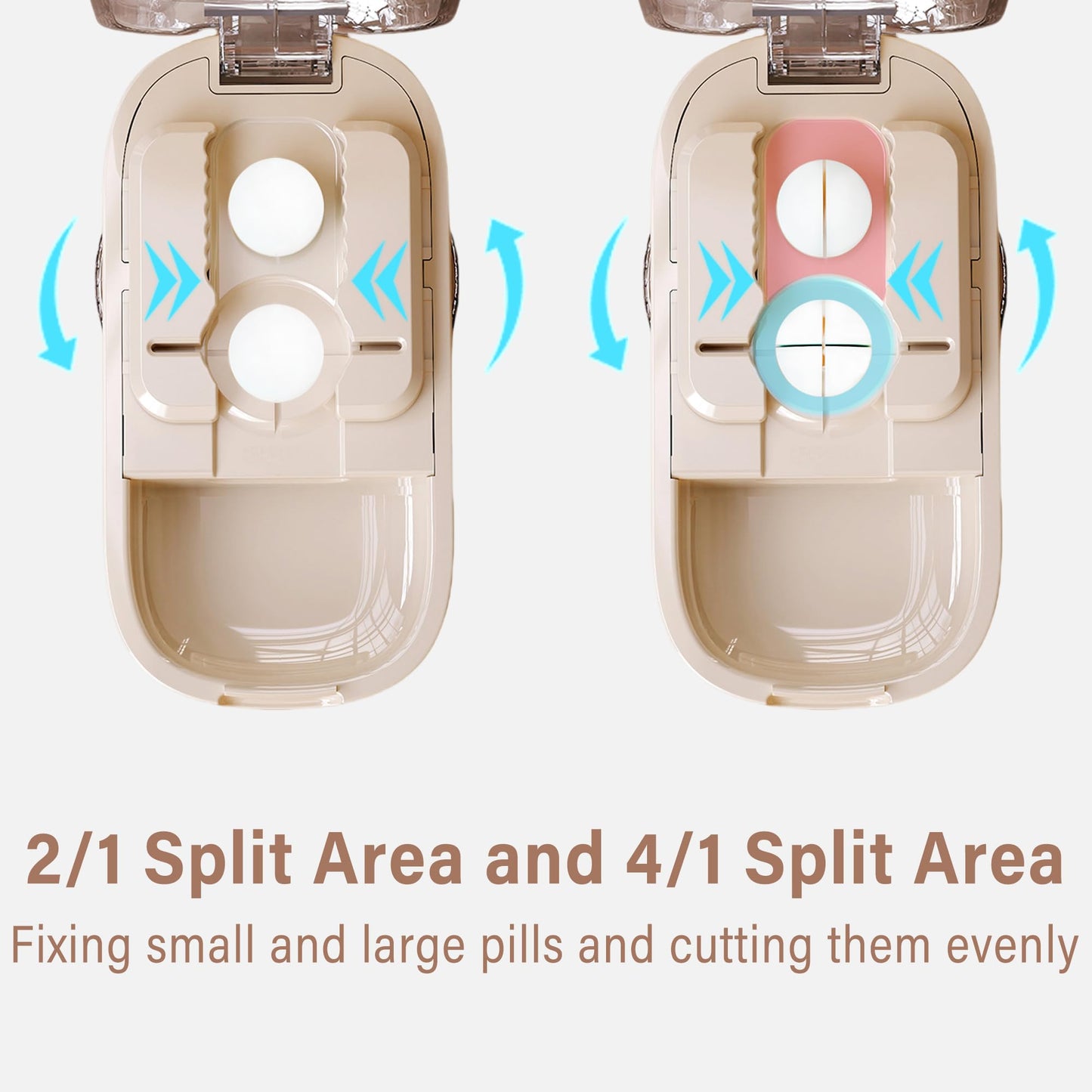 DUBSTAR Pill Cutter Splitter for Cutting Multiple Pills, 1/2 1/4 Pill Cutter Splitter for Small and Tiny Pills (Clear Beige)