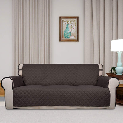 PureFit Reversible Quilted Sofa Cover, Water Resistant Slipcover Furniture Protector, Washable Couch Cover with Non Slip and Elastic Straps for Kids, Dogs, Pets (Sofa, Chocolate/Beige)