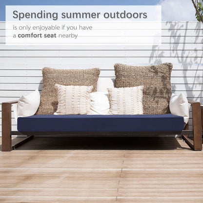 Favoyard Outdoor Bench Cushion 42 x 18 Inch Waterproof Patio Furniture Cushions 3-Year Color Fastness Garden Sofa Settee Couch Swing Pads with Handle and Adjustable Straps, Blue