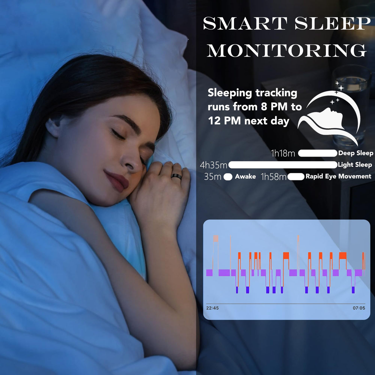 Smart Health Ring for Women Men Fitness Tracker with Heart Rate, Blood Oxygen, Blood Pressure, Sleep Monitoring, Step Counting, IP68 Waterproof for iPhone and Android, No Subscription Fee, Gold 8