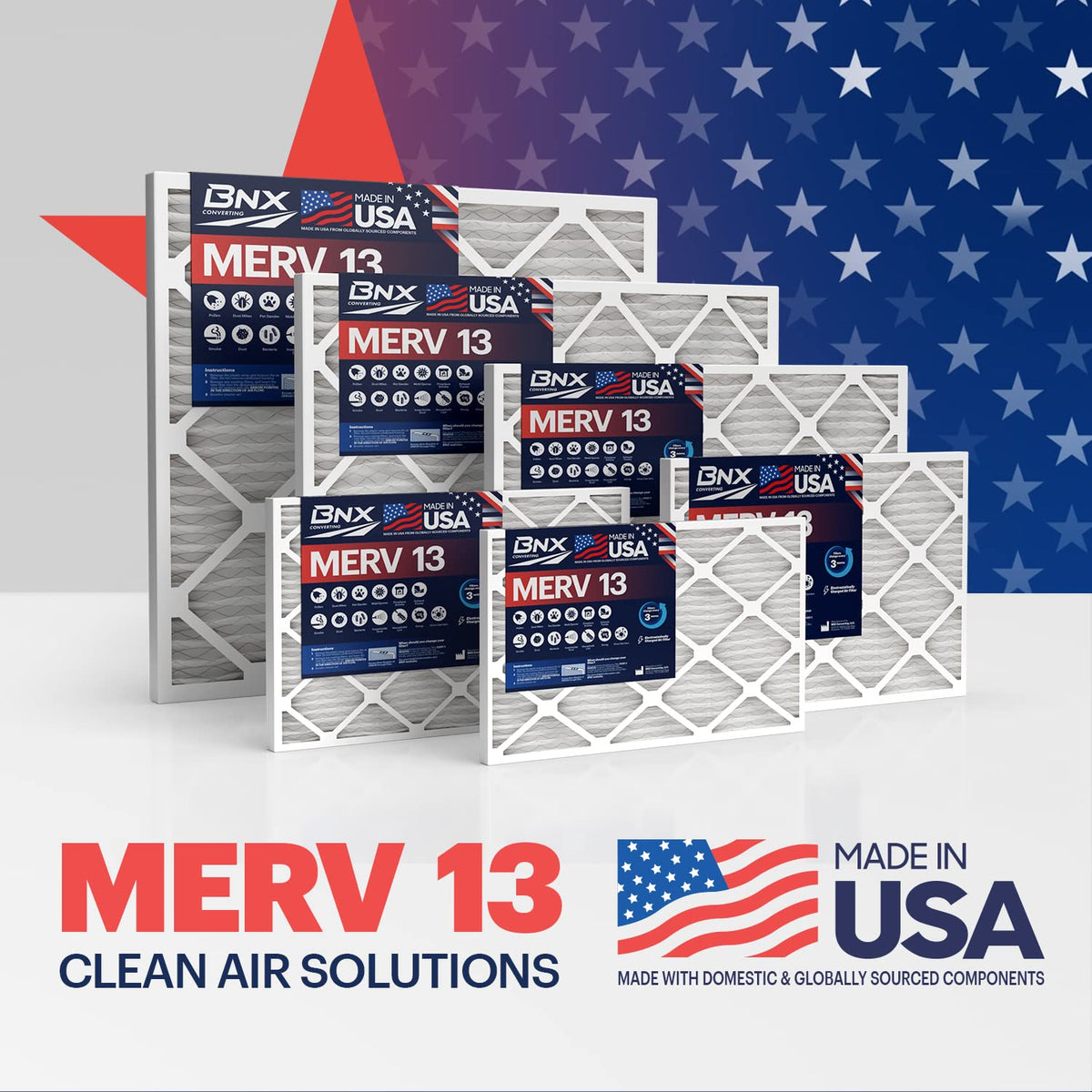 BNX TruFilter 20x24x1 Air Filter MERV 13 (6-Pack) - MADE IN USA - Electrostatic Pleated Air Conditioner HVAC AC Furnace Filters for Allergies, Pollen, Mold, Bacteria, Smoke, Allergen, MPR 1900 FPR 10