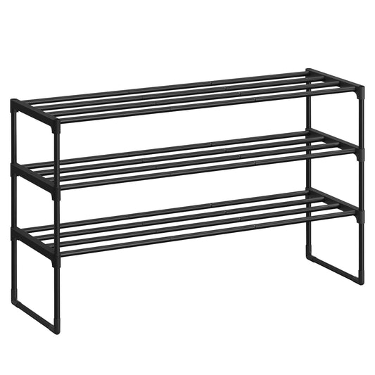 SONGMICS Shoe Rack, 3-Tier Shoe Organizer, Metal Storage Shelf, Upright or Upside Down, for 16-20 Pairs, Stackable, for Entryway, 11.8 x 36.2 x 21.7 Inches, Black ULSA303B02