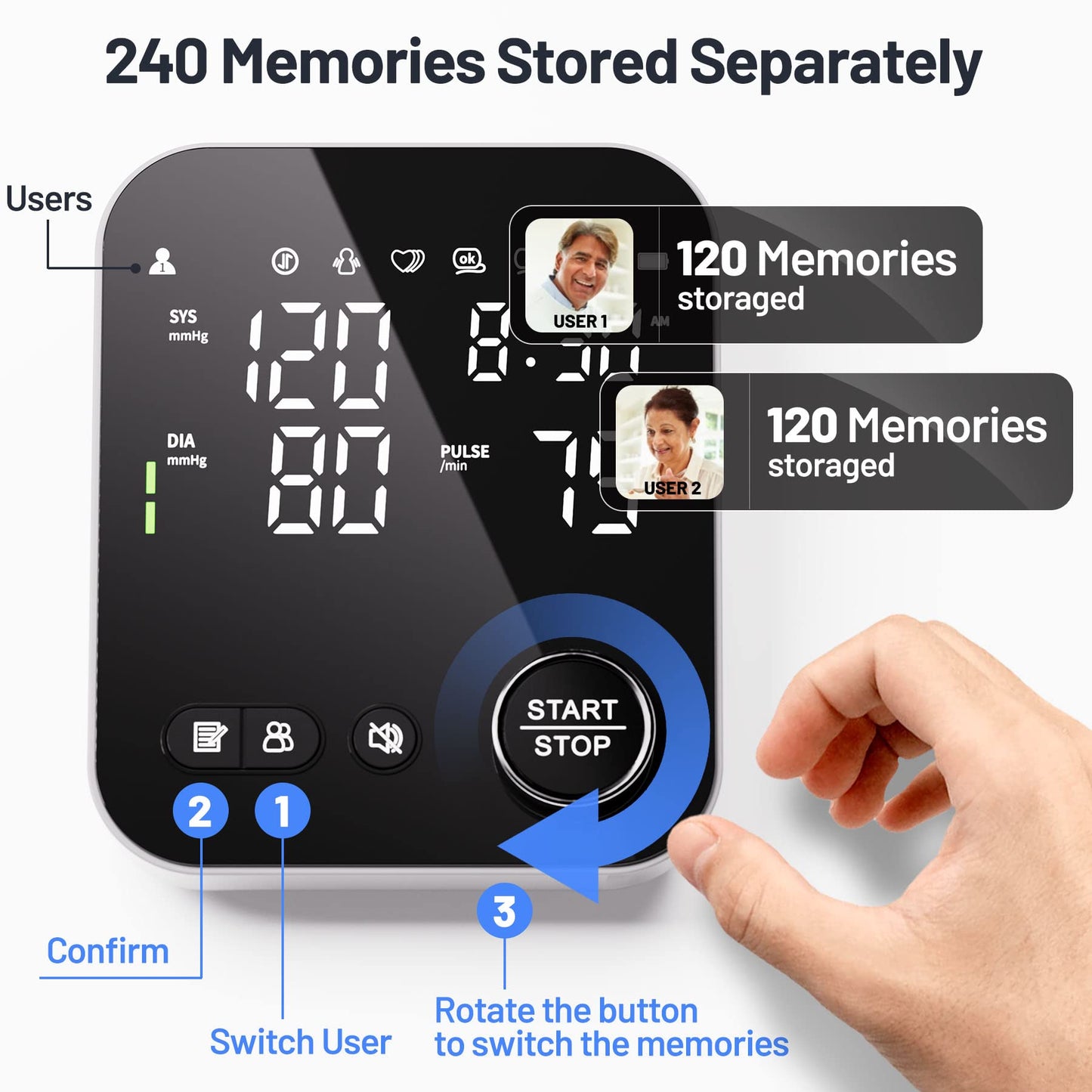 Blood Pressure Monitor Upper Arm Monitors for Home Use Adjustable 8.7"-16.5" Cuff LED Display 2x120 Memory Intelligent Voice Portable Machine with Storage Bag