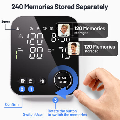 Blood Pressure Monitor Upper Arm Monitors for Home Use Adjustable 8.7"-16.5" Cuff LED Display 2x120 Memory Intelligent Voice Portable Machine with Storage Bag