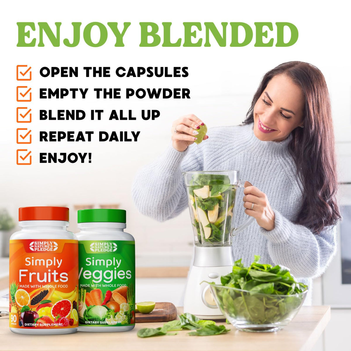 Simply Nature's Pledge -Packed with 42 Different Fruits & Vegetables - Made with Whole Food Superfoods - with Aloe Vera – 100% Soy Free - 90 Count (Pack of 2)