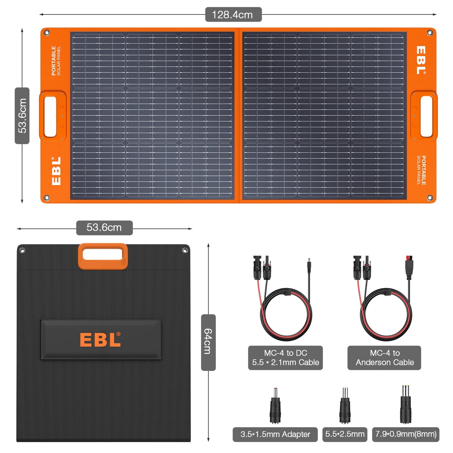 EBL Solar Panel 100W Portable Solar Panel (Upgraded) for 240/300/500/1000/1500/2000 Power Station, with Adjustable Kickstand and Parallel Cable, Waterproof IP65 for Outdoor Camping Hiking RV Trip