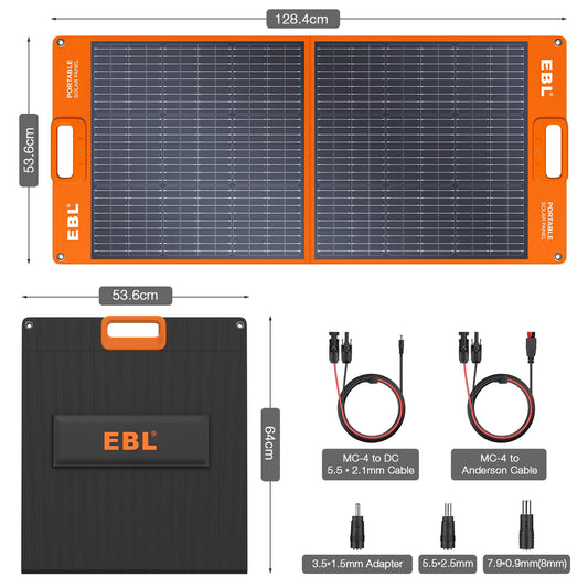 EBL Solar Panel 100W Portable Solar Panel (Upgraded) for 240/300/500/1000/1500/2000 Power Station, with Adjustable Kickstand and Parallel Cable, Waterproof IP65 for Outdoor Camping Hiking RV Trip