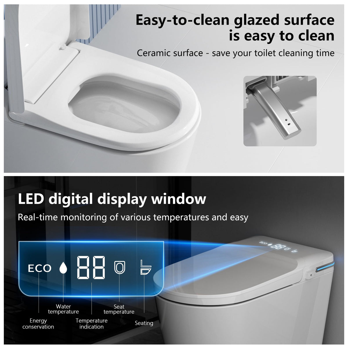 LOUPUSUO Luxury Smart Toilet with Bidet Built In, Bidet with Heated Seat,Warm Water Sprayer & Dryer, Japanese Toilet with Foot Sensor Operation,LED Display