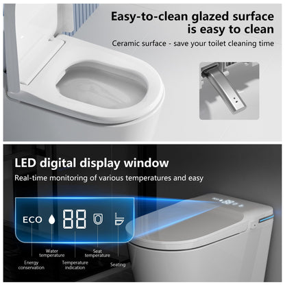 LOUPUSUO Luxury Smart Toilet with Bidet Built In, Bidet with Heated Seat,Warm Water Sprayer & Dryer, Japanese Toilet with Foot Sensor Operation,LED Display