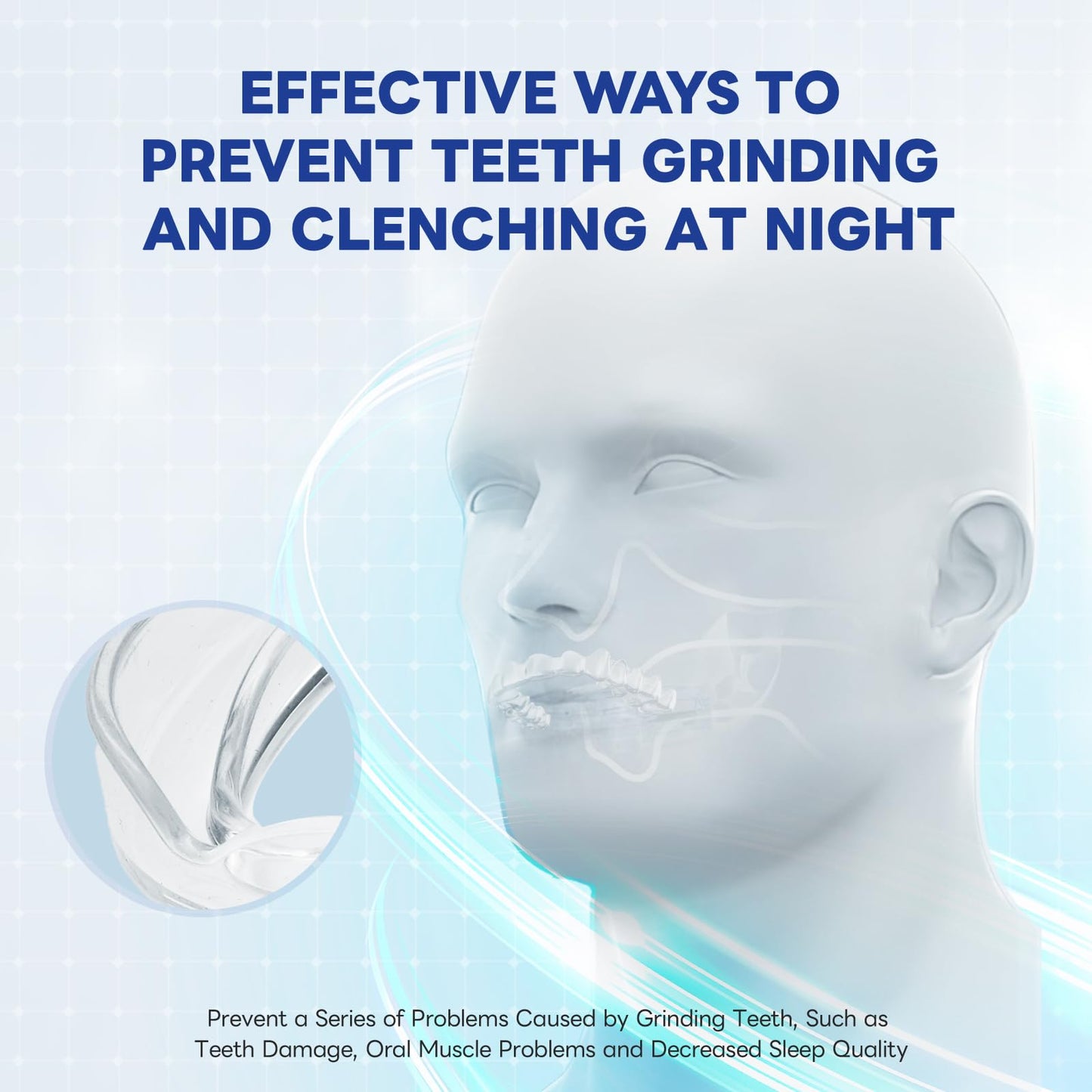 REROIO Anti Grinding Guard, Mouth Guard for Grinding Teeth at Night, Mouth Guard for Sleeping, Perfect fit Night Guards for Teeth Grinding, Reusable Mouthguard for Adults