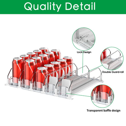 Drink Organizer for Fridge-White Automatic Pusher Glide,12oz 16oz 20oz-Soda Dispenser for Fridge-Holds up to 25 Cans