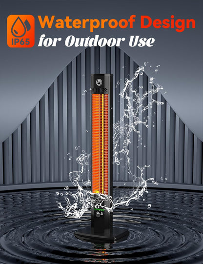 HETRAROOT 42INCH Outdoor Heater, 9Heat Levels & 540Min Timer, Child Safety Lock, IP65 Waterproof Garage Heater, 1500W Infrared Heating,Tip-Over&Overheat Protection,Patio Heaters for Outdoor Use Indoor