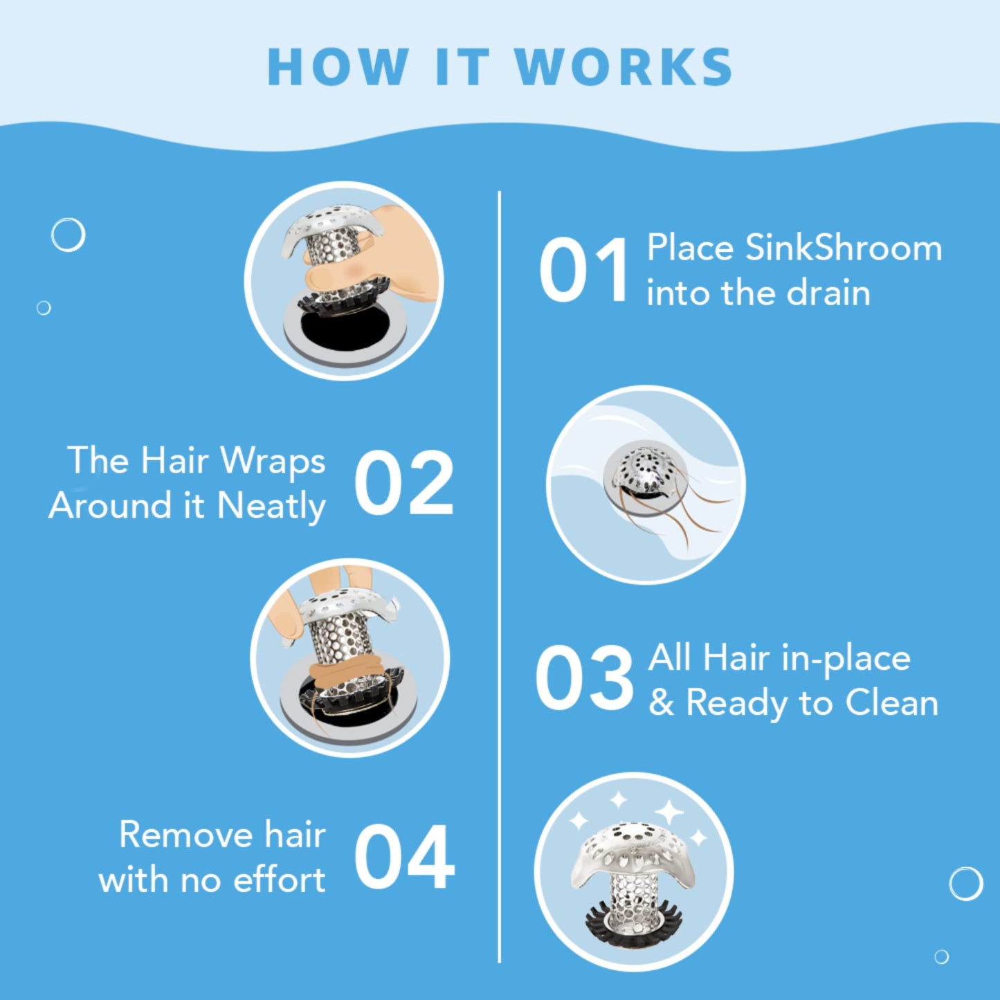 SinkShroom Ultra Revolutionary Bathroom Sink Drain Protector, Stainless Steel